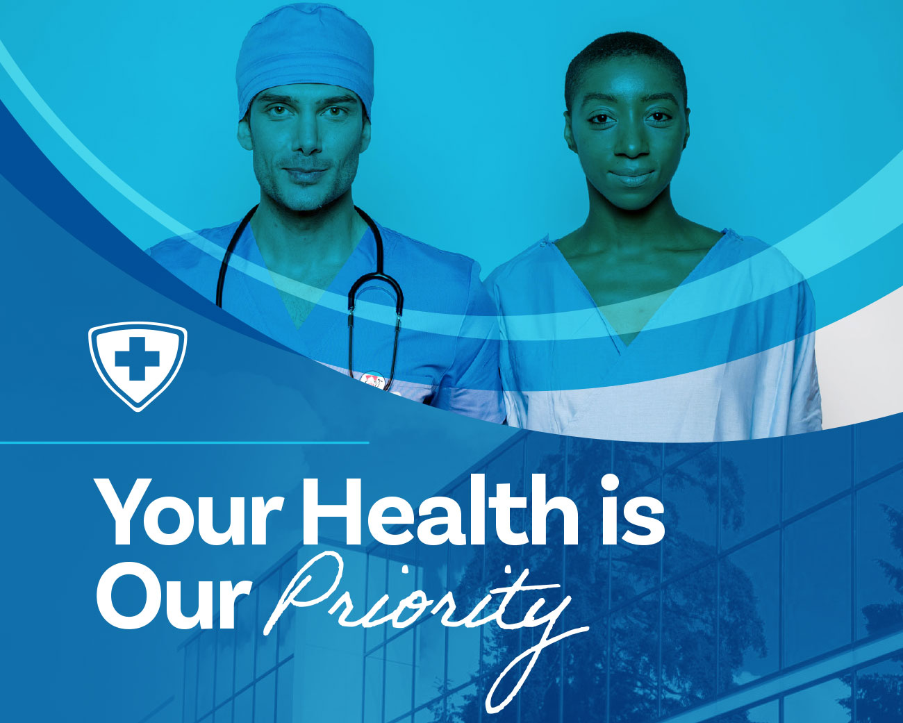 a clickable image with healthcare professionals standing