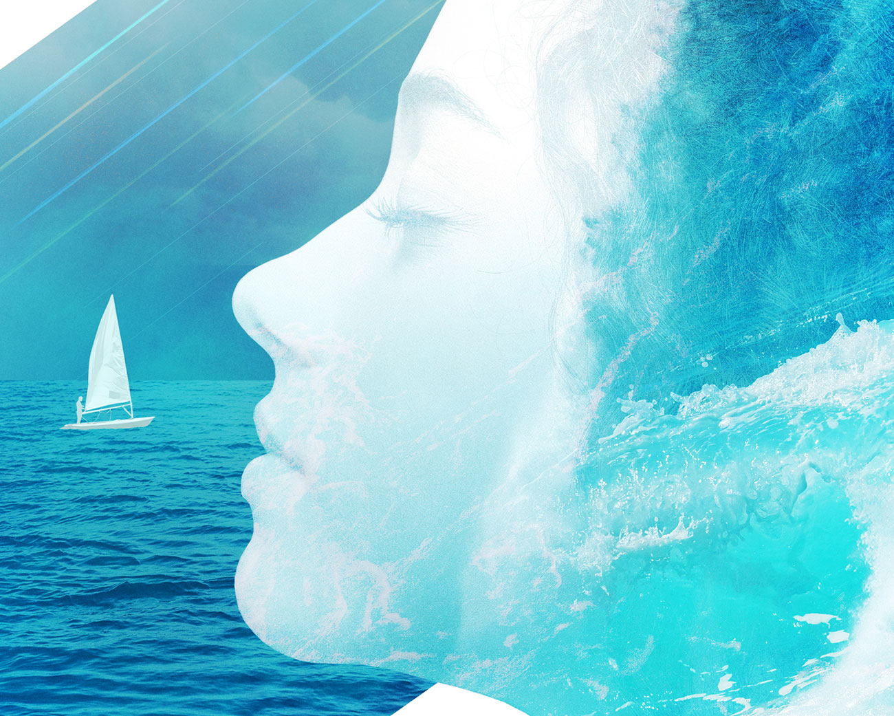 a clickable image of artwork with face water and a small boat